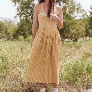 The Great Laurel Dress Yellow Stripe Midi Smocked Size 3 US Large